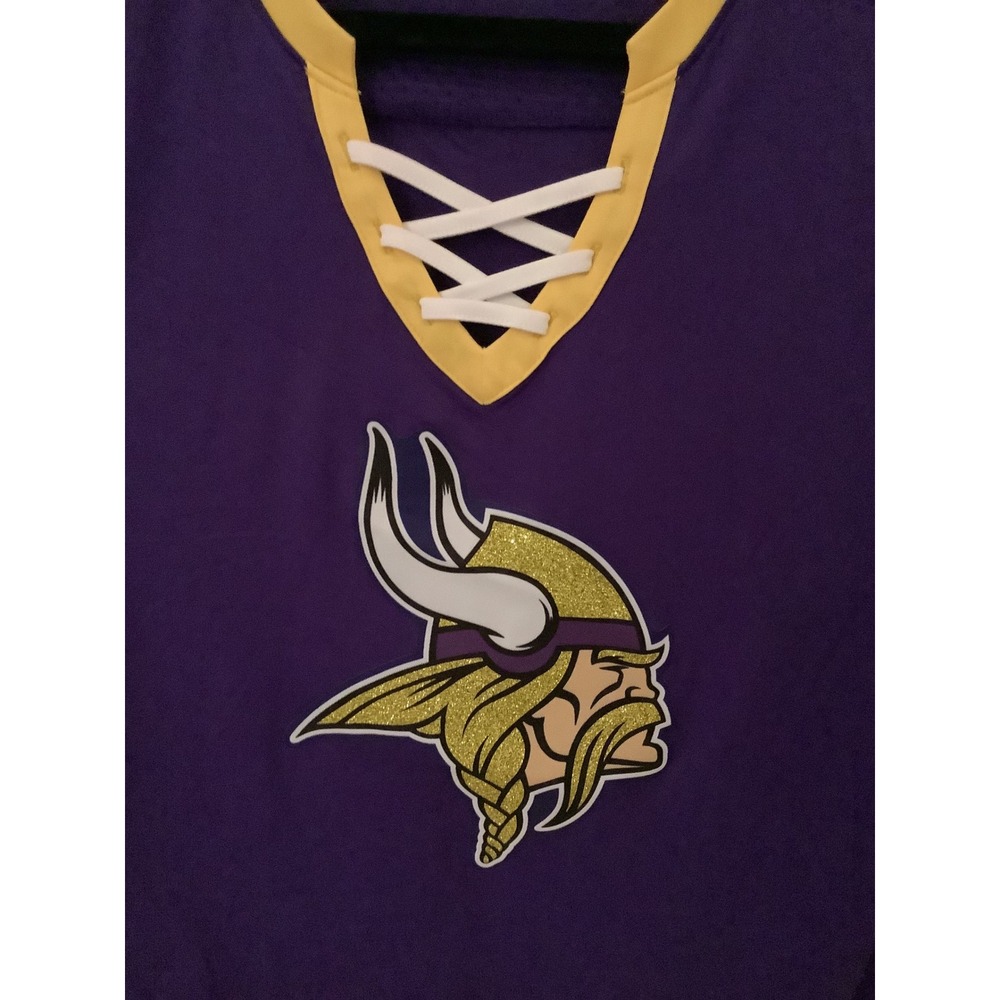 NFL Team Apparel Minnesota Vikings Womens Lace Up Jersey T-Shirt Purple Small - Picture 2 of 4